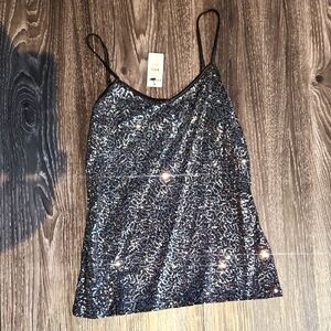 Express Black And Silver Sequin Camisole Spaghetti Strap Top XS